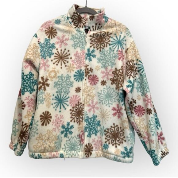 Alfred Dunner Jackets & Blazers - Alfred Dunner Snowflake Printed Fleece Jacket with Sequin Beads | Size Medium